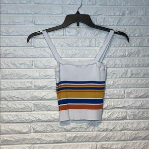 Orange, and blue striped tank top.